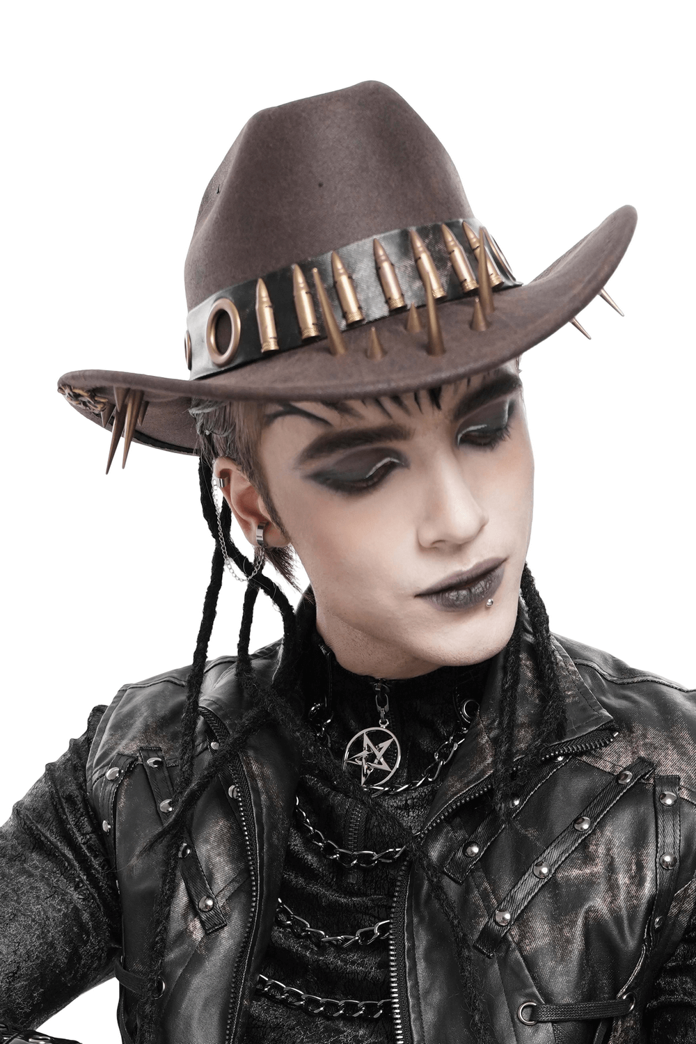 Brown Gothic Cowboy Hat with Resin Bullets and Studs
