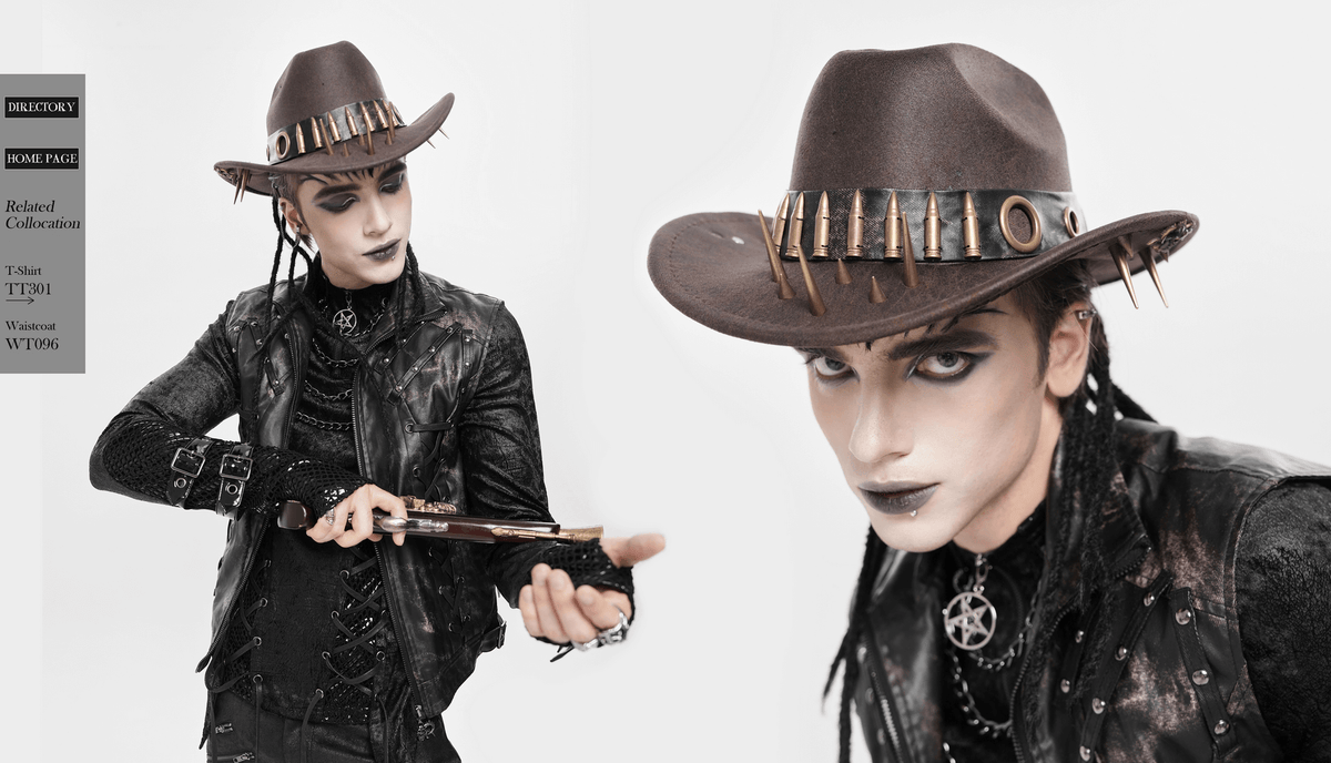 Brown Gothic Cowboy Hat with Resin Bullets and Studs