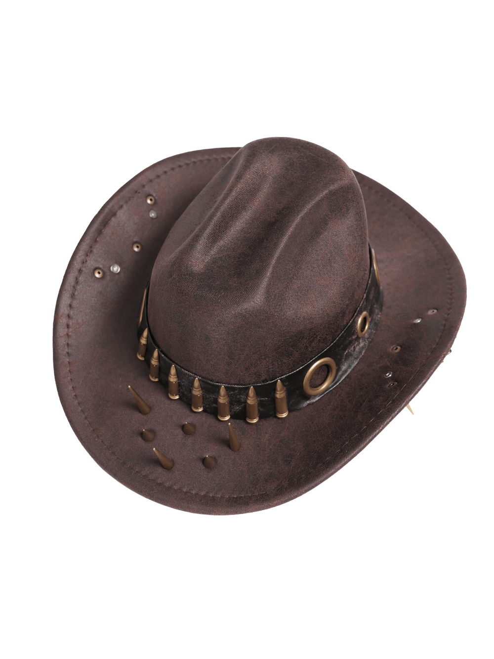 Brown Gothic Cowboy Hat with Resin Bullets and Studs