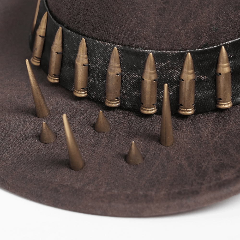 Brown Gothic Cowboy Hat with Resin Bullets and Studs