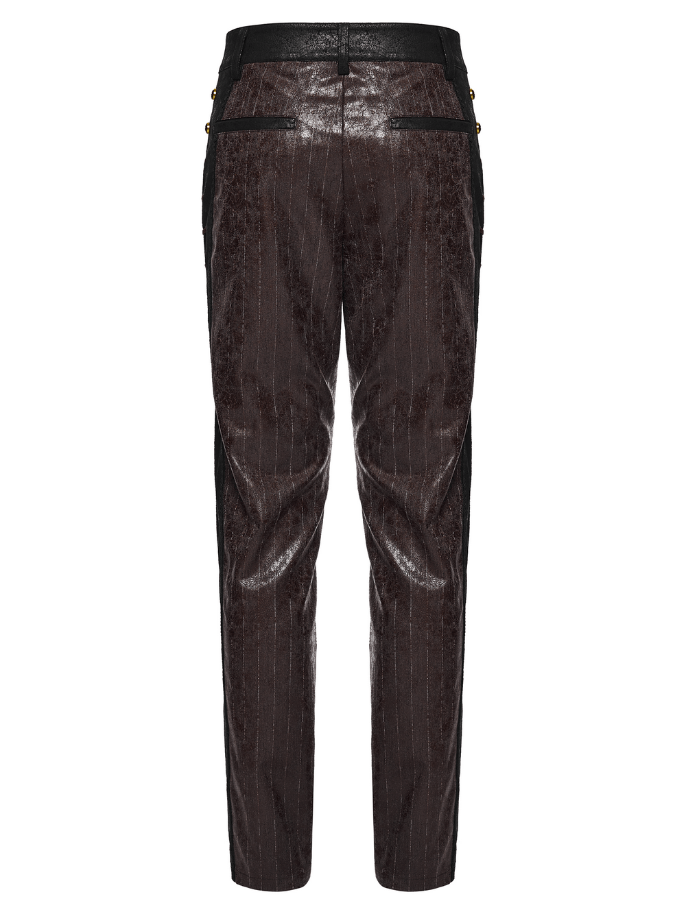 Brown Steampunk Faux Leather Striped Pants with Clasps