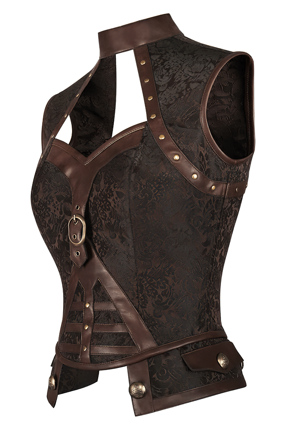 Brown Steampunk Halter Neck Corset Top With Buckle
