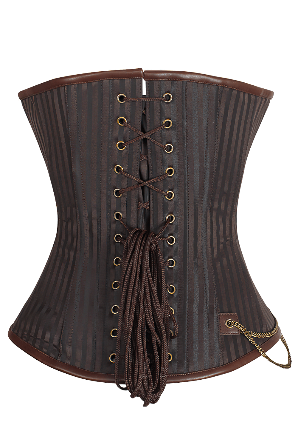 Brown Steampunk Overbust Corset With Chain Pocket
