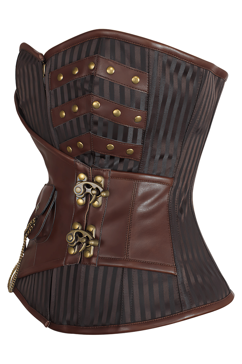 Brown Steampunk Overbust Corset With Chain Pocket