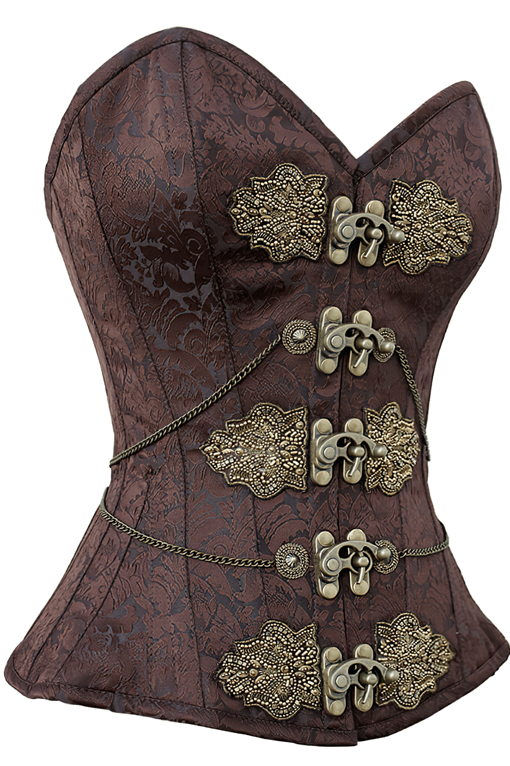 Brown Steampunk Overbust Corset with Ornate Hardware Details