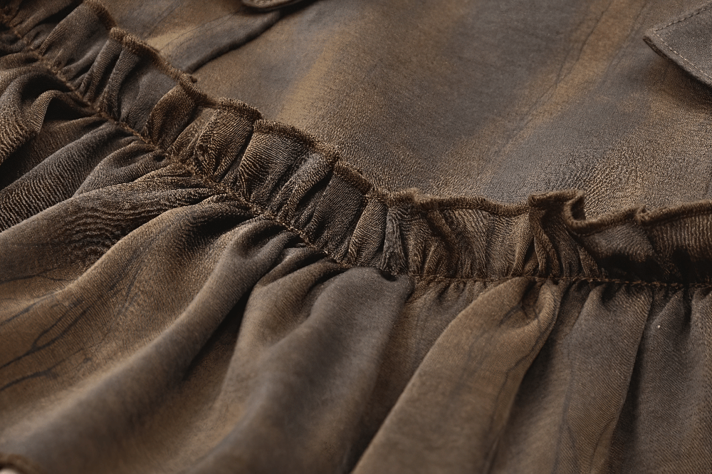Brown Steampunk Ruffled Skirt Shorts with Long Back Hem