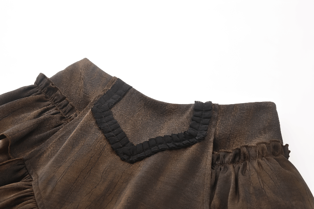 Brown Steampunk Ruffled Skirt Shorts with Long Back Hem