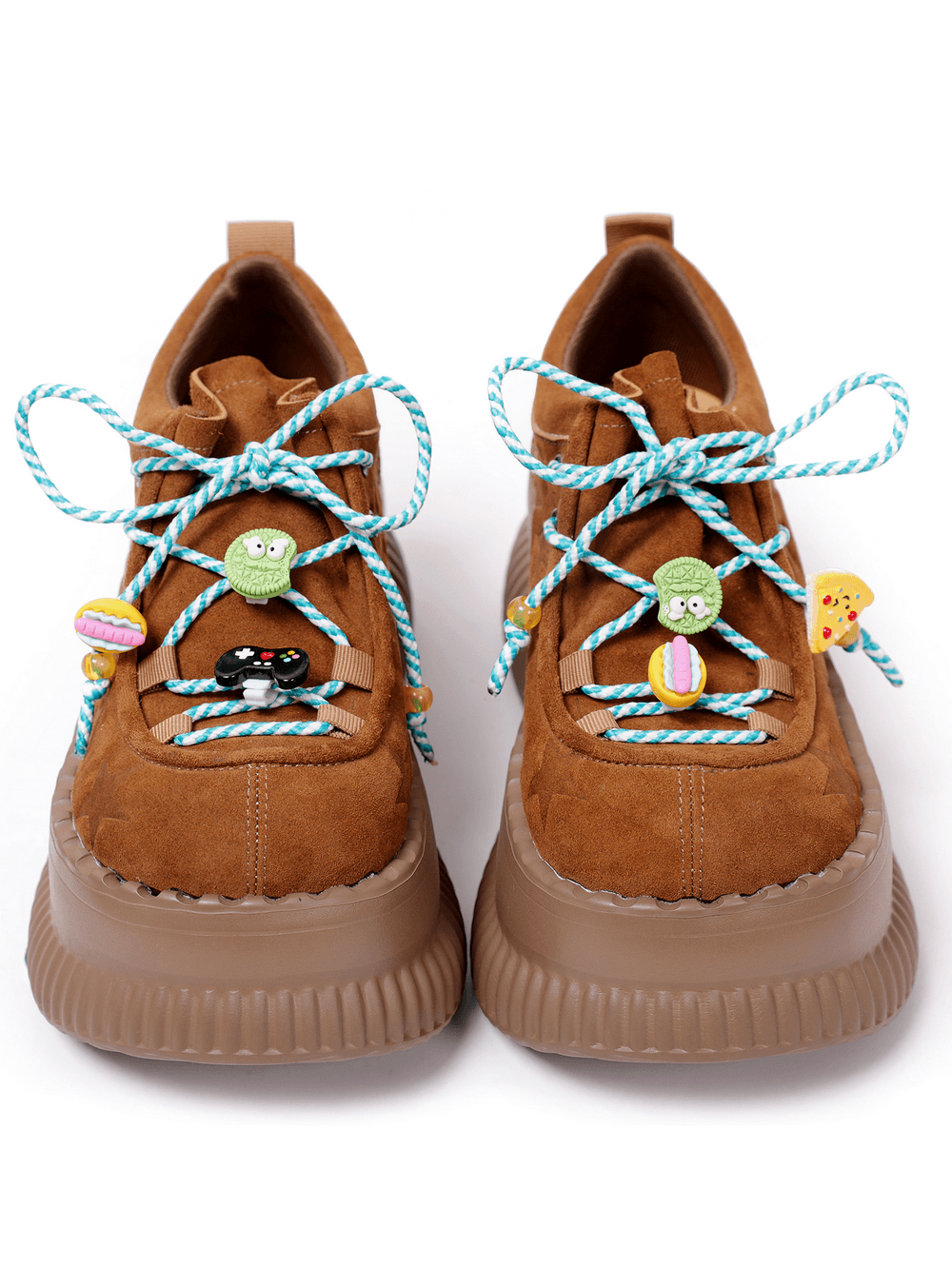 Brown Suede Platform Sneakers With Star Embossing