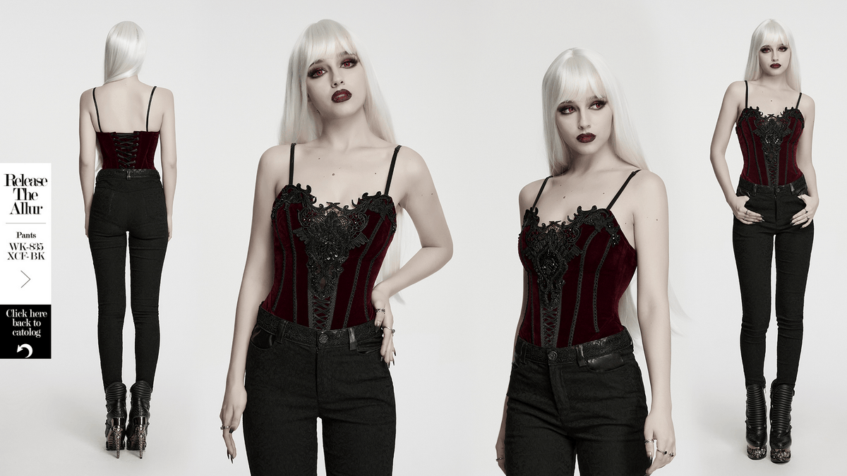 Burgundy Gothic Corset with Black Lace Applique