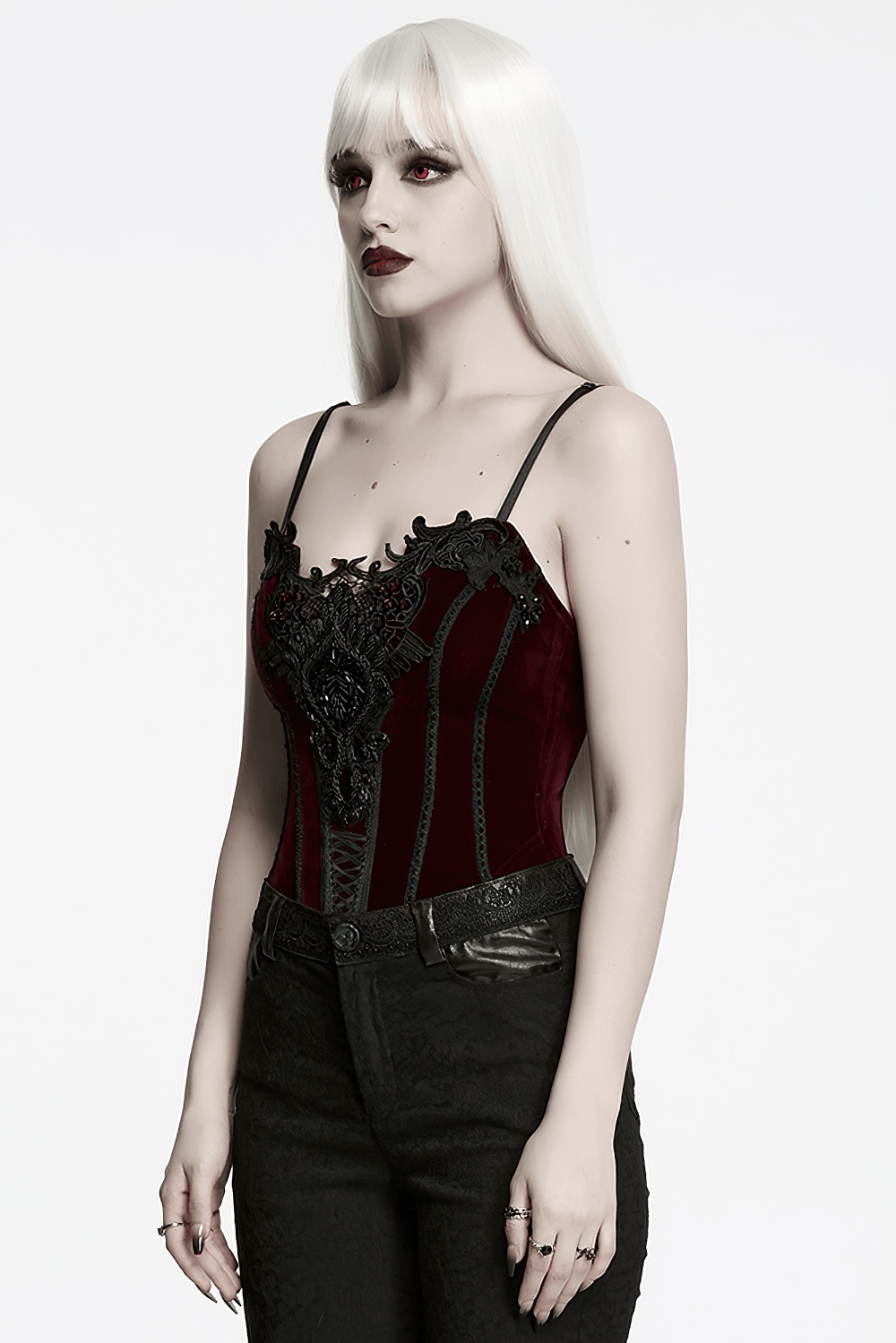 Burgundy Gothic Corset with Black Lace Applique