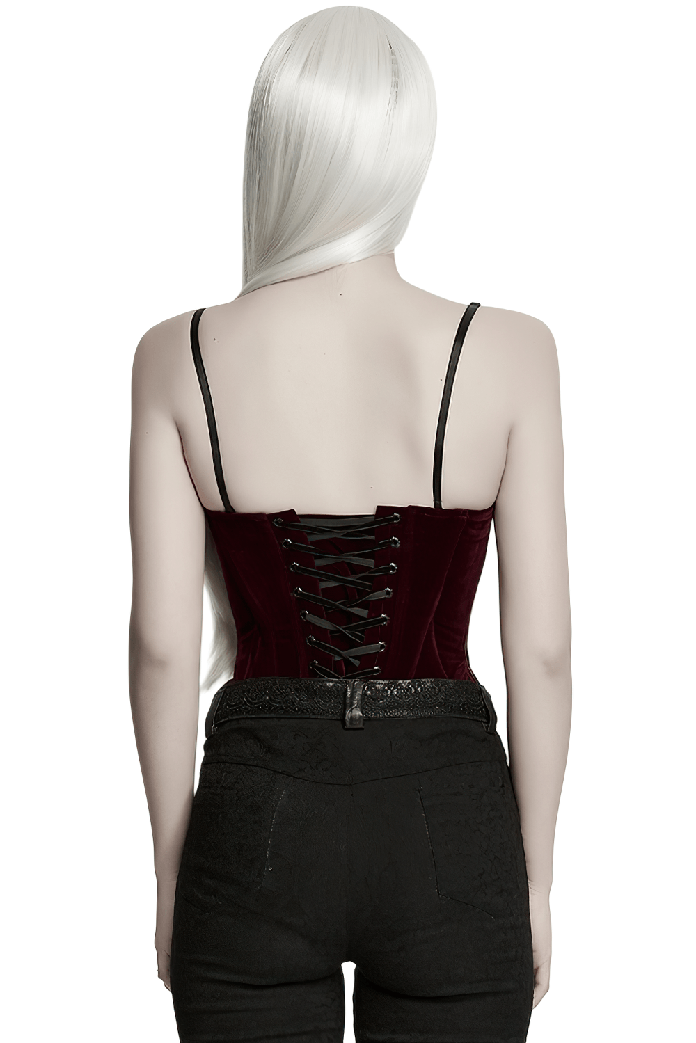 Burgundy Gothic Corset with Black Lace Applique