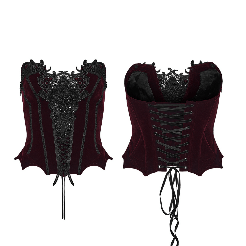 Burgundy Gothic Corset with Black Lace Applique