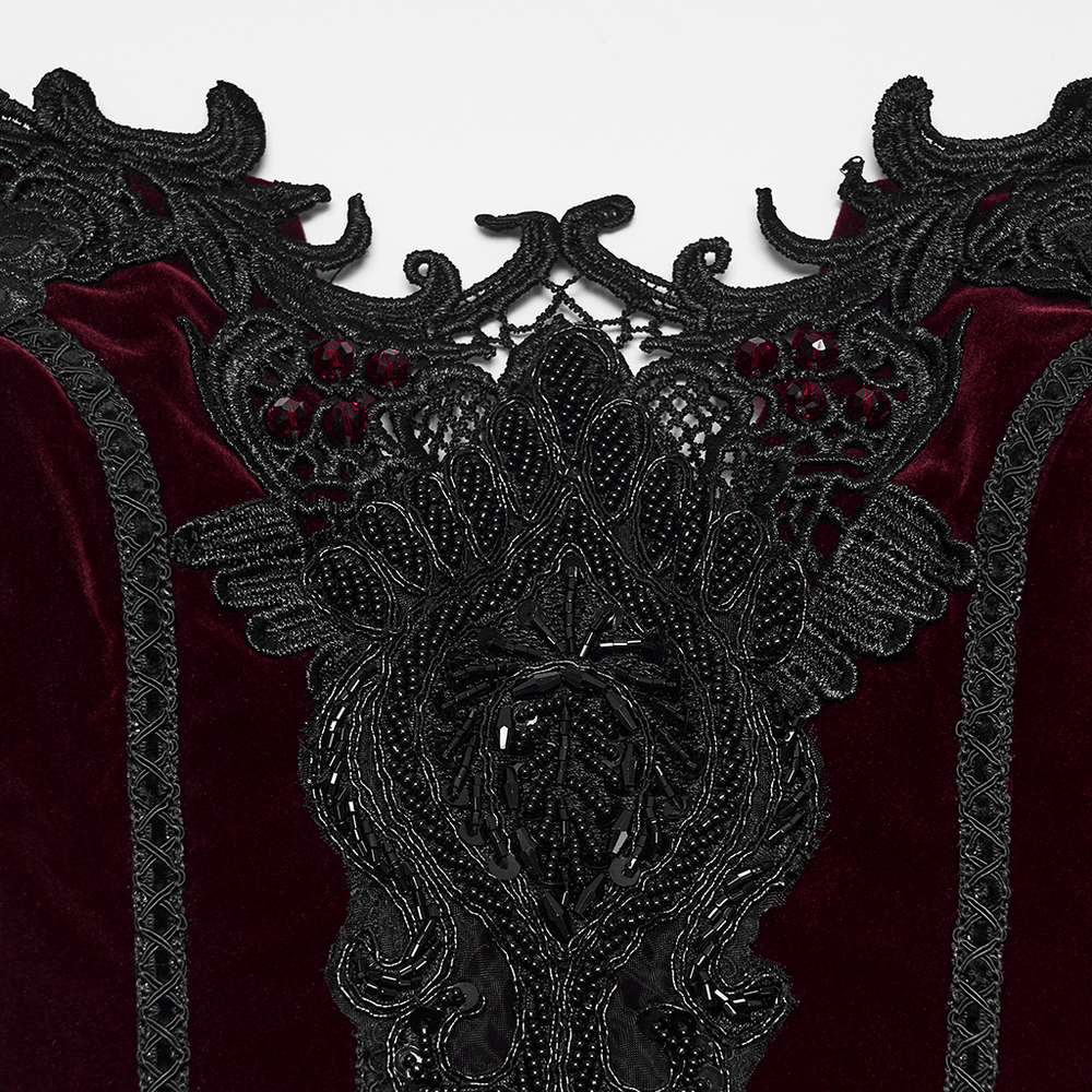 Burgundy Gothic Corset with Black Lace Applique