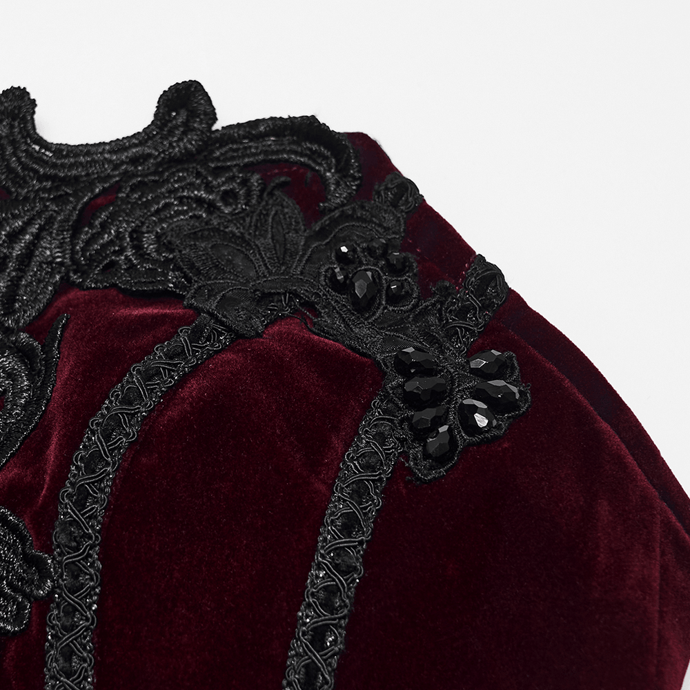 Burgundy Gothic Corset with Black Lace Applique