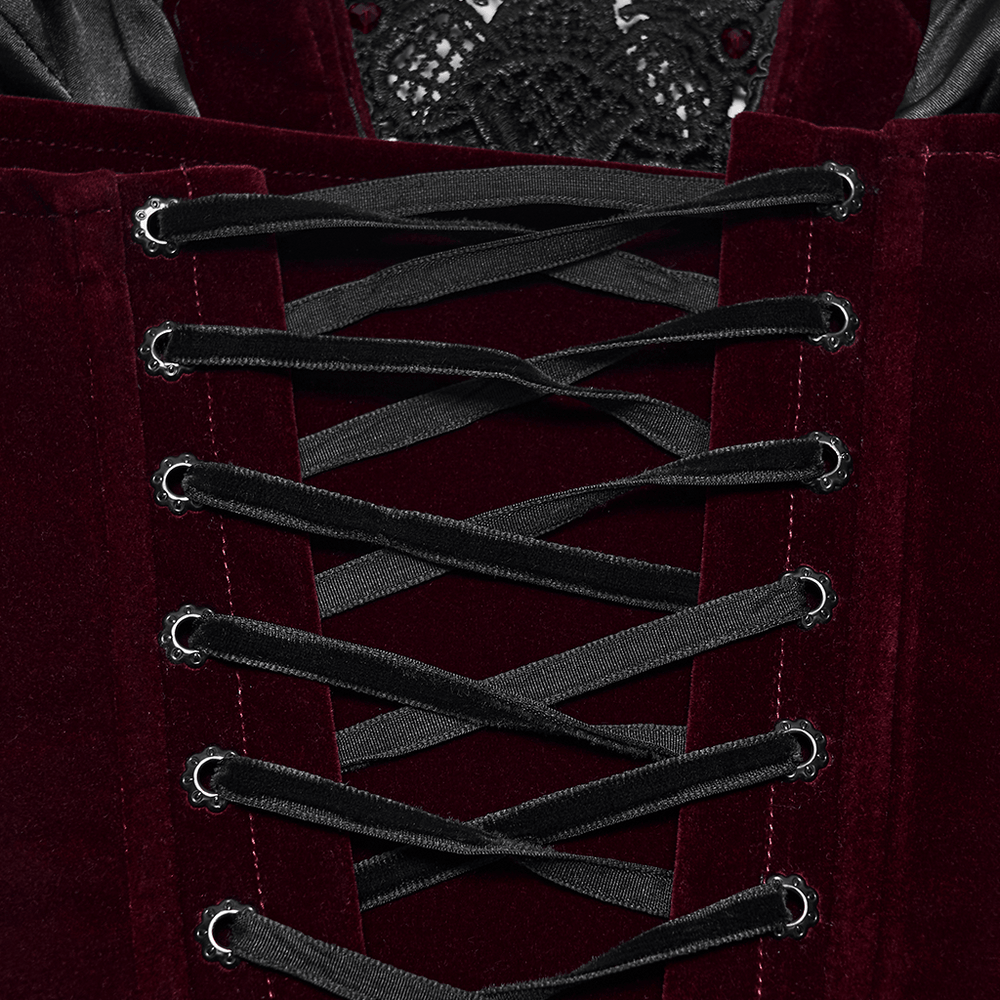 Burgundy Gothic Corset with Black Lace Applique