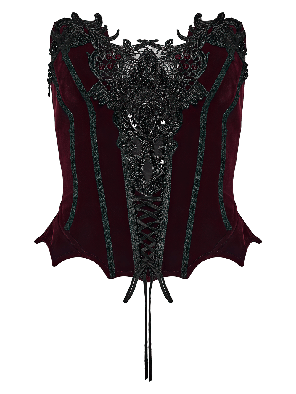 Burgundy Gothic Corset with Black Lace Applique