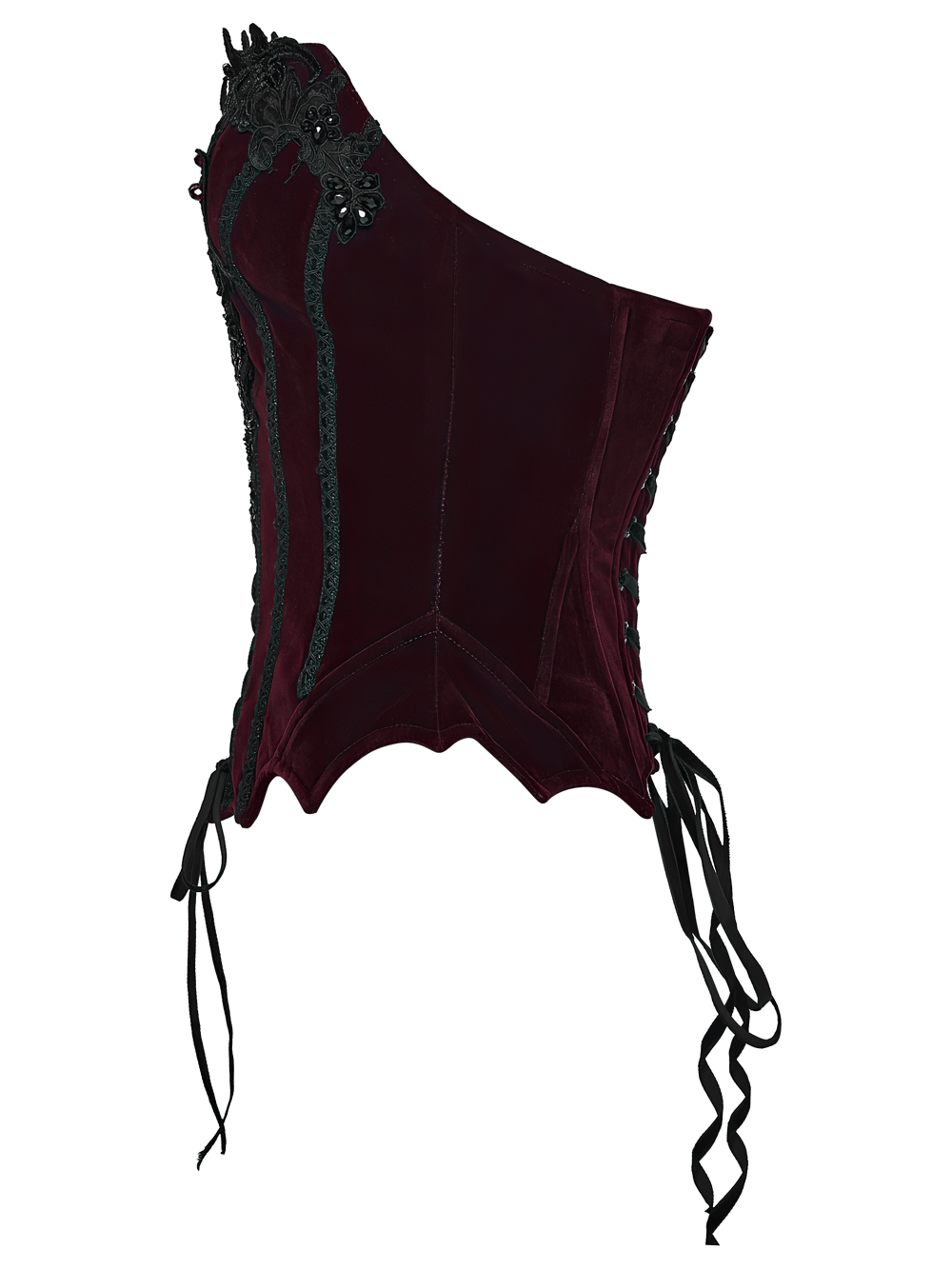 Burgundy Gothic Corset with Black Lace Applique