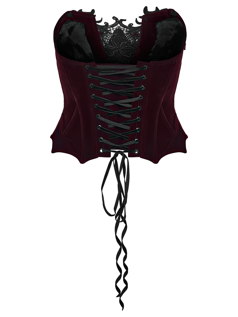 Burgundy Gothic Corset with Black Lace Applique