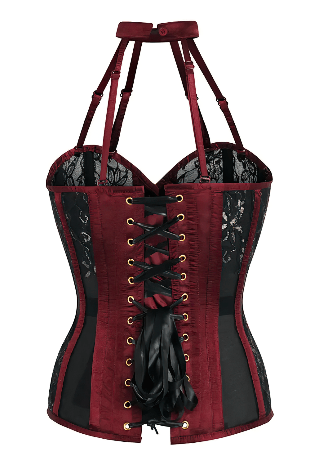 Burgundy Gothic Halter Overbust Corset With Choker