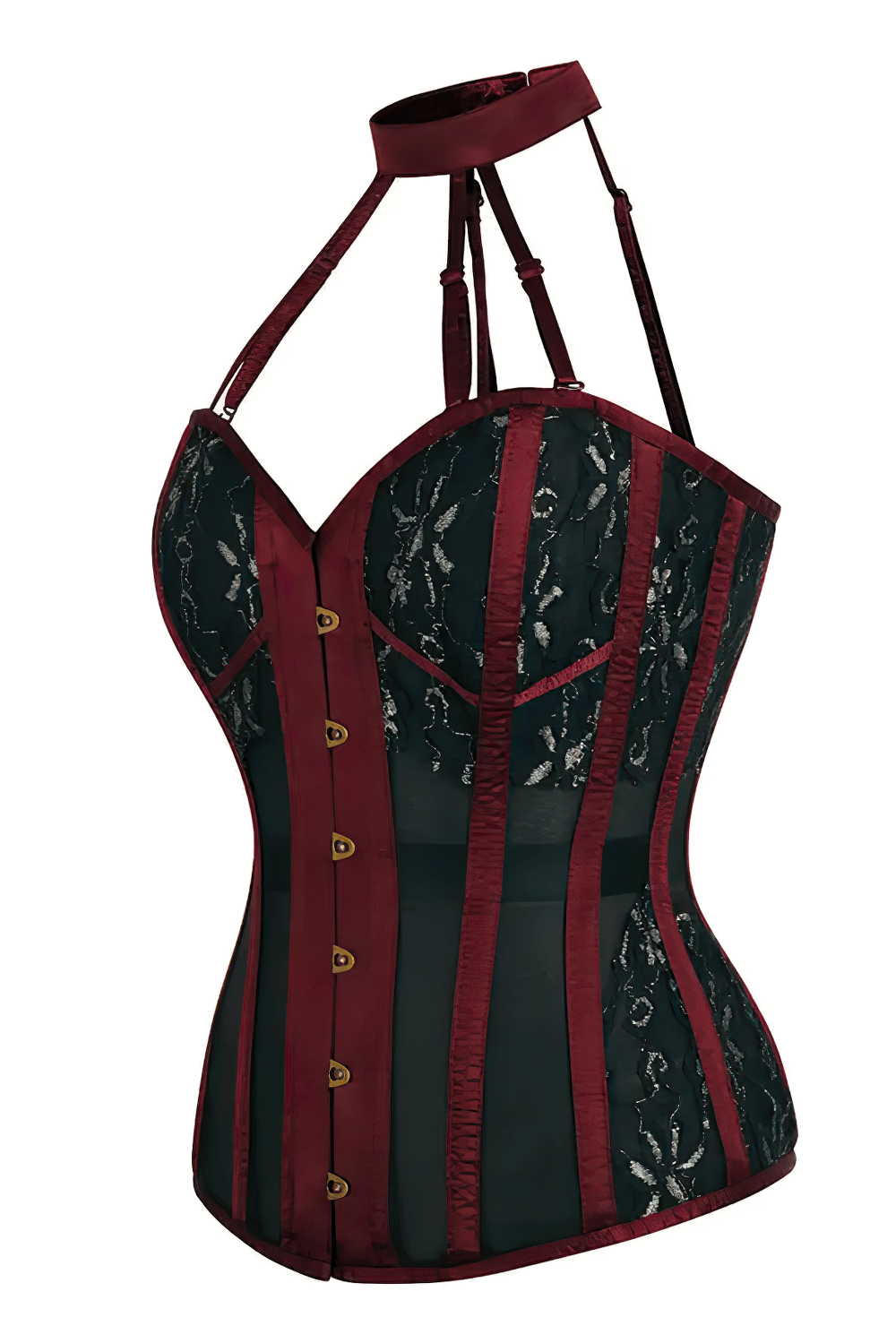 Burgundy Gothic Halter Overbust Corset With Choker
