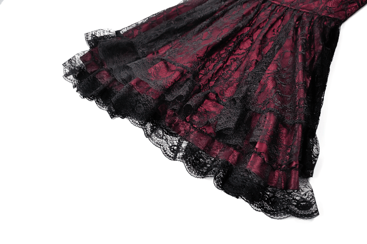 Burgundy Gothic Lace Corset Dress with Star Charm Sleeves