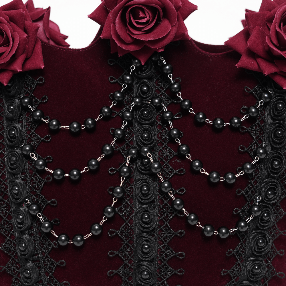 Burgundy Gothic Rose Handbag with Lace and Chains