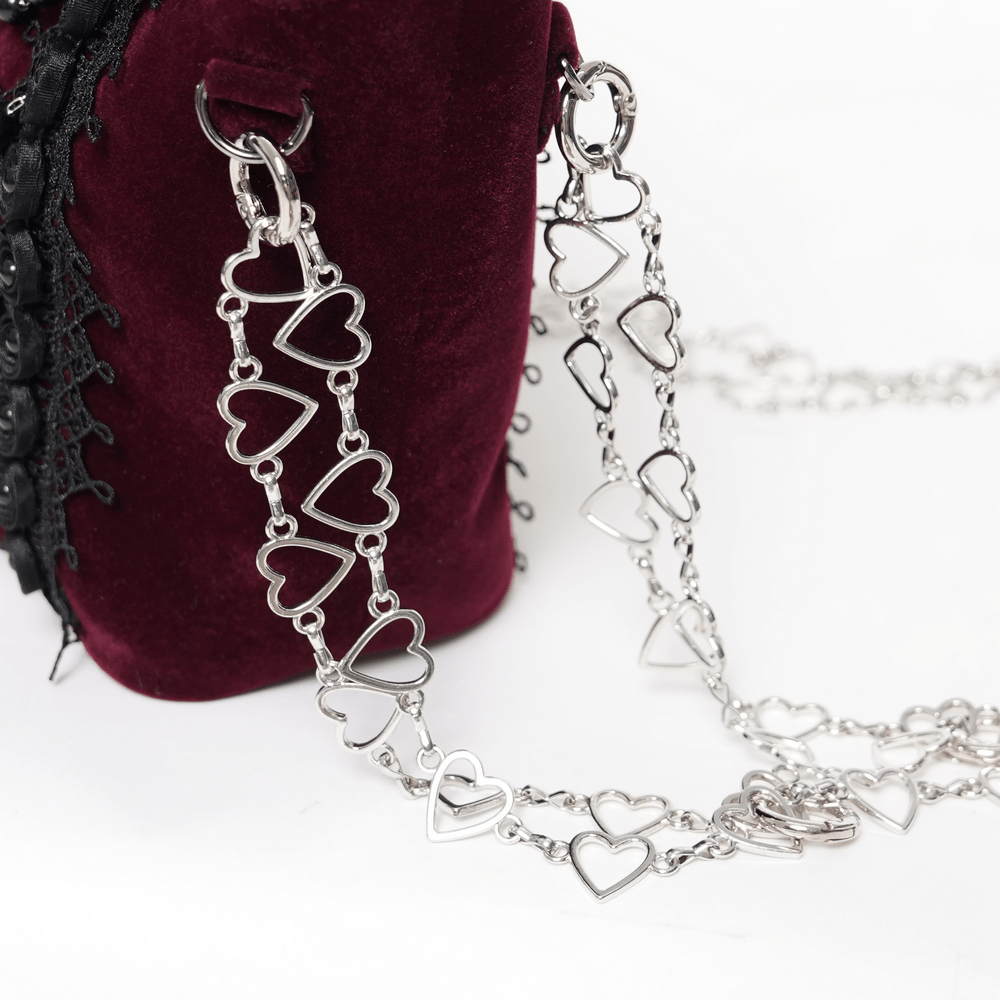Burgundy Gothic Rose Handbag with Lace and Chains