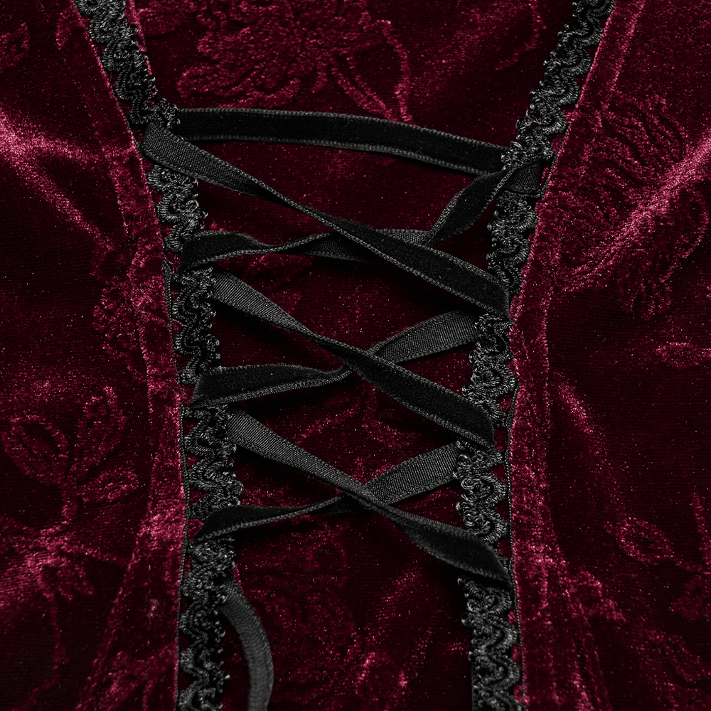 Burgundy Gothic Velvet Lace Top with Corset Back