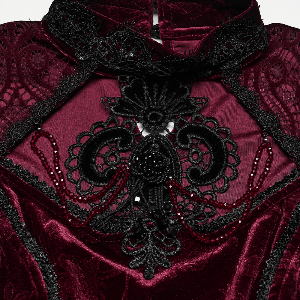 Burgundy Gothic Velvet Lace Top with Corset Back