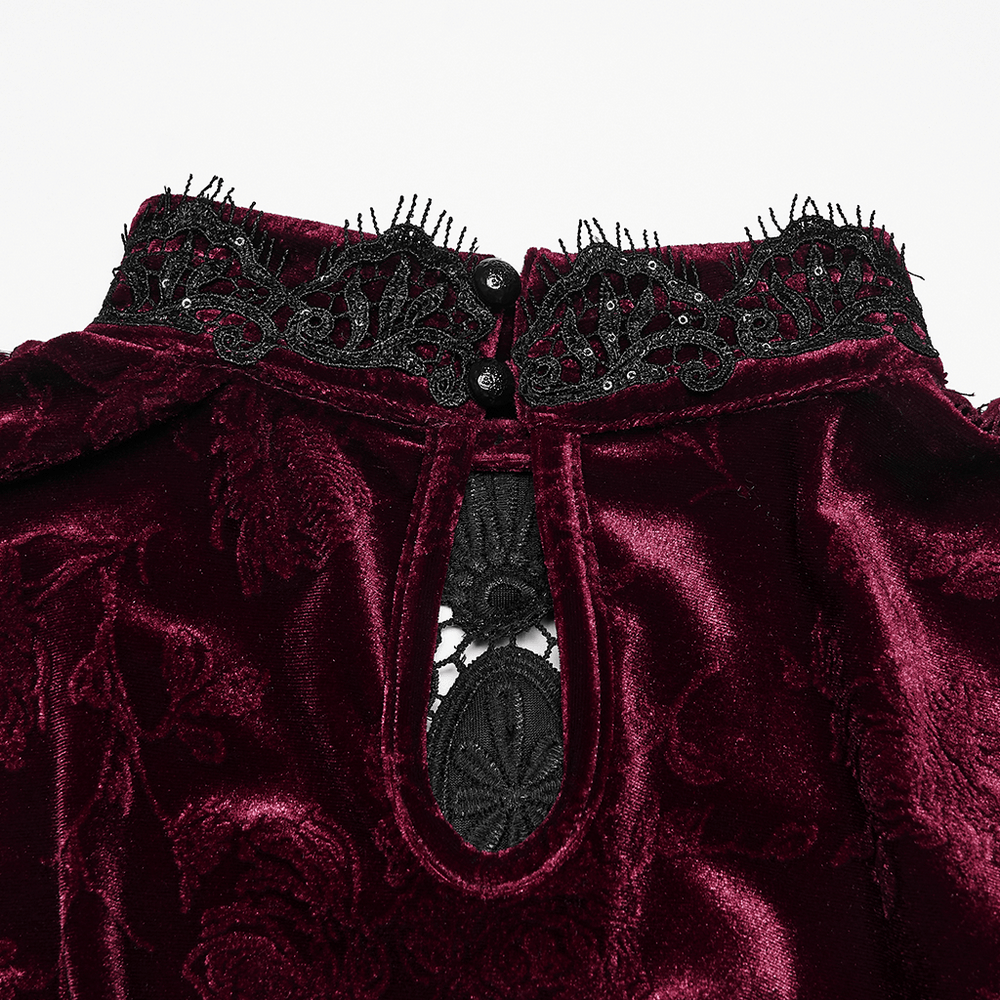 Burgundy Gothic Velvet Lace Top with Corset Back