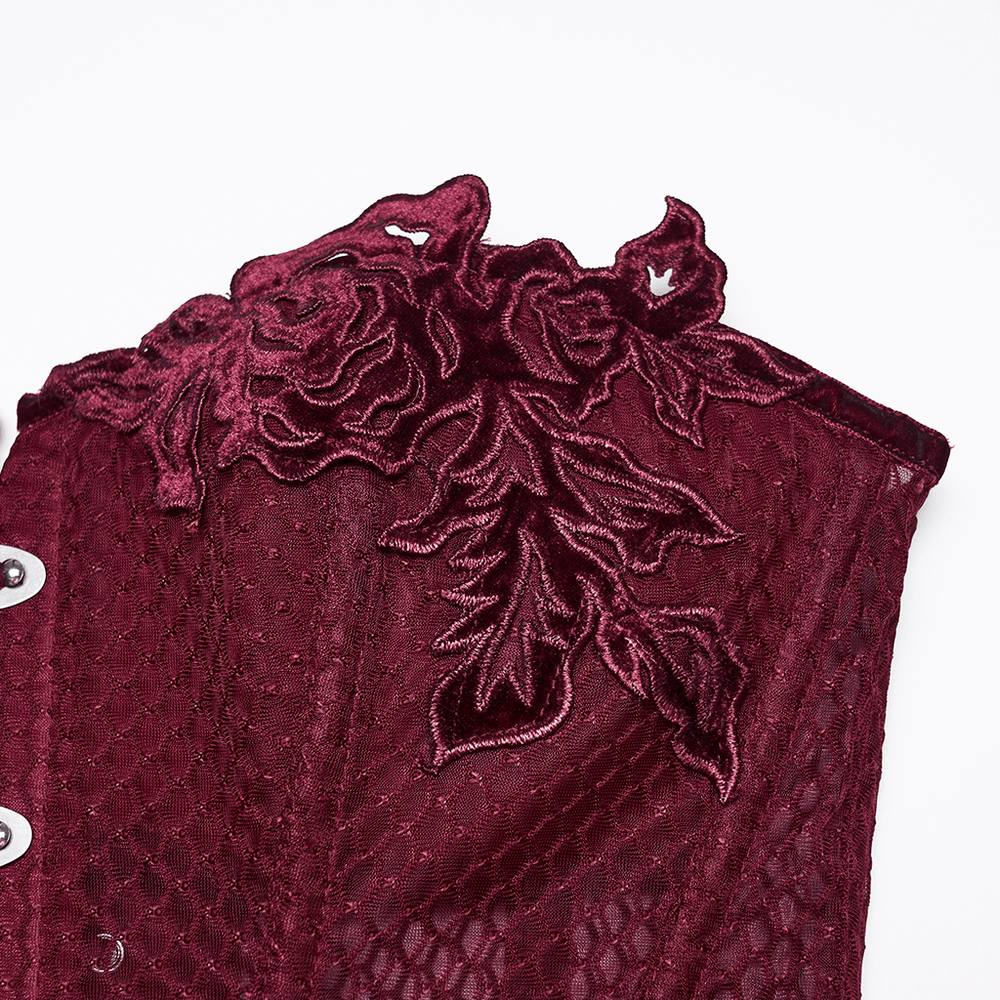 Burgundy Mesh Corset Top with Adjustable Lace Up Back