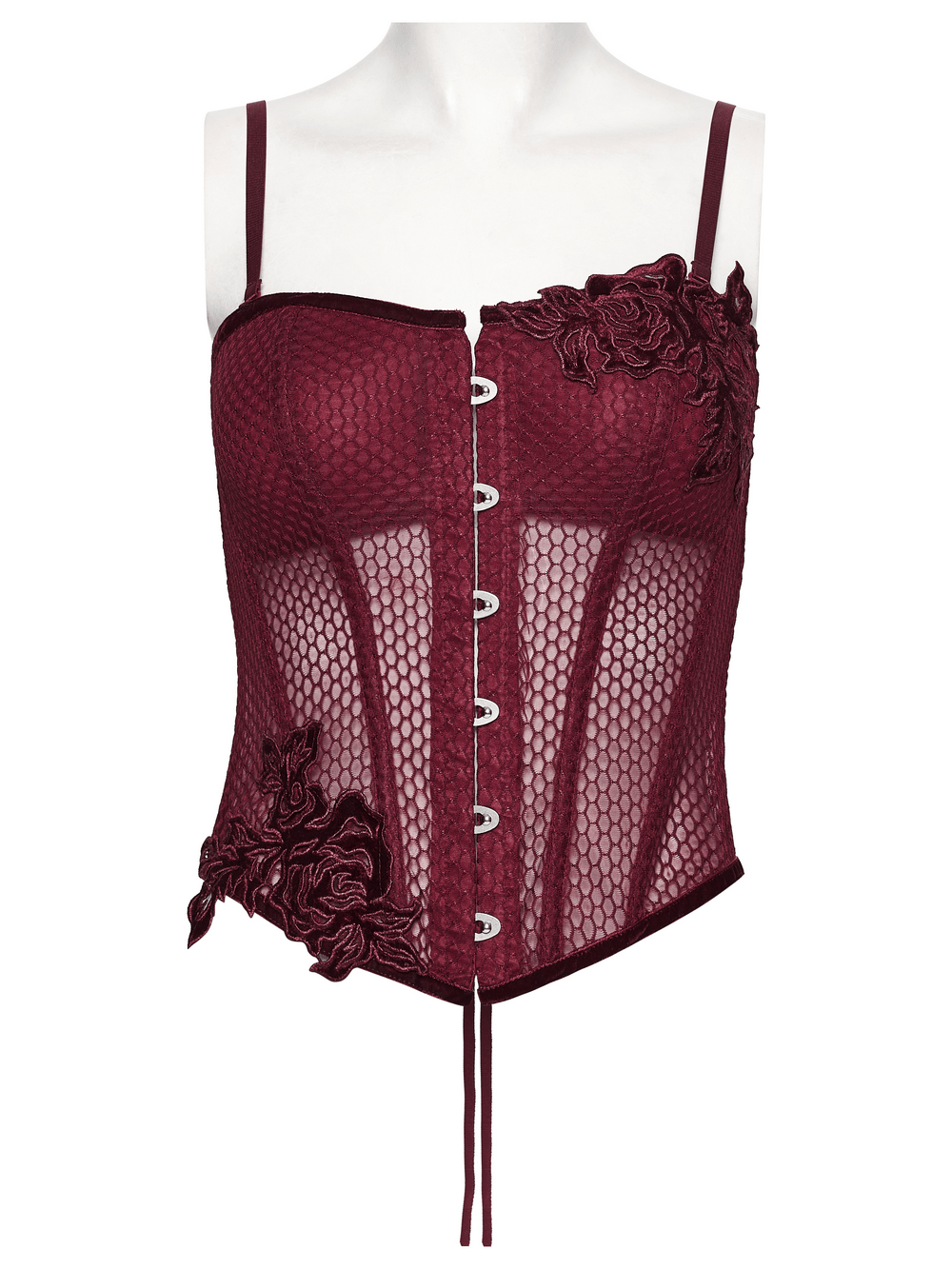 Burgundy Mesh Corset Top with Adjustable Lace Up Back