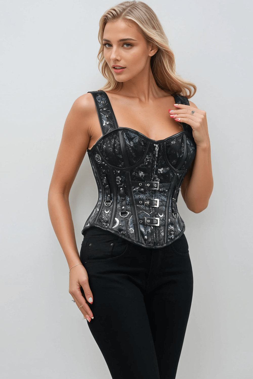 Celestial Gothic Floral Corset with Buckles and Straps
