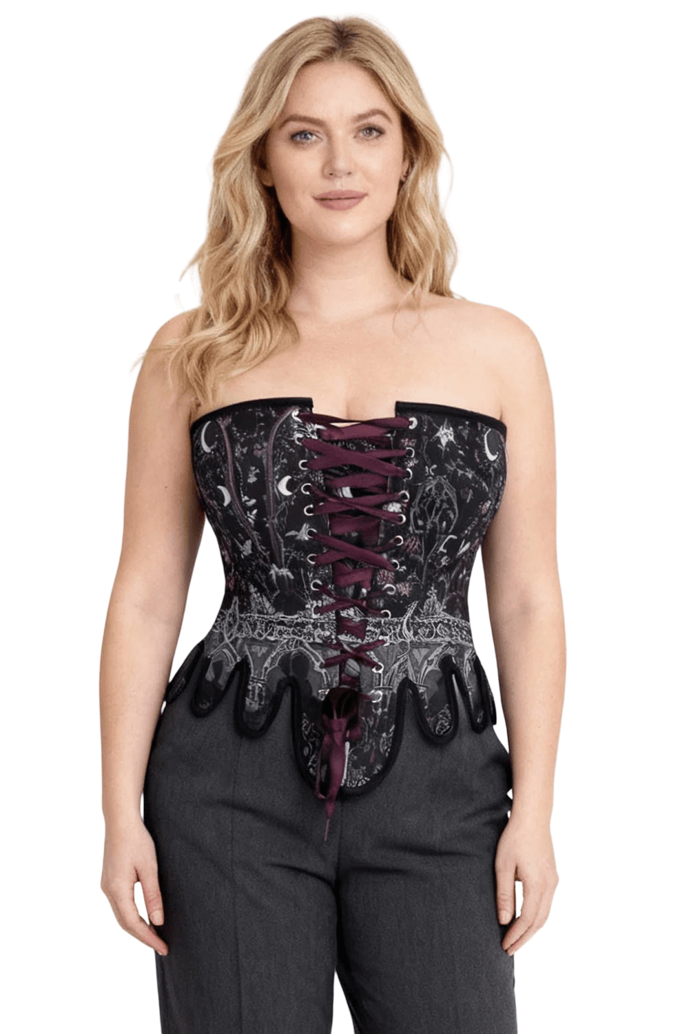 Celestial Gothic Overbust Corset with Lunar Print Details