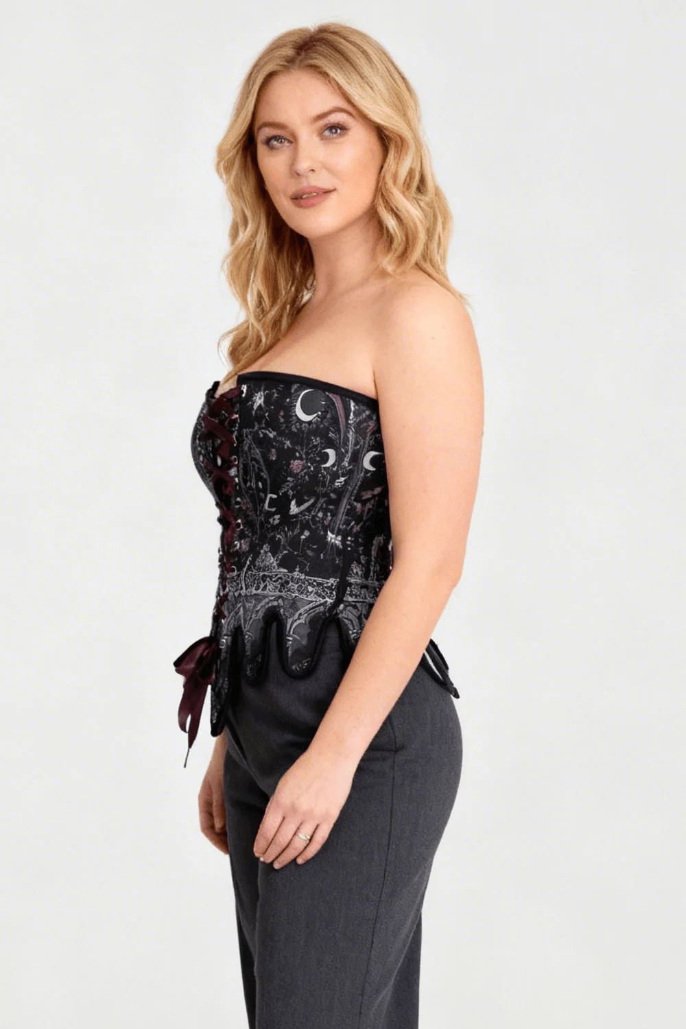 Celestial Gothic Overbust Corset with Lunar Print Details