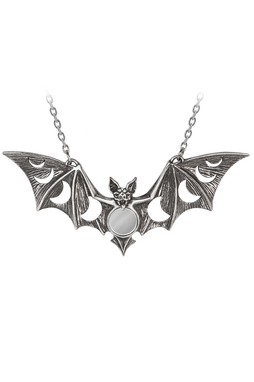 Chic Bat Necklace with Moon Phases and Inlaid Mirror Center