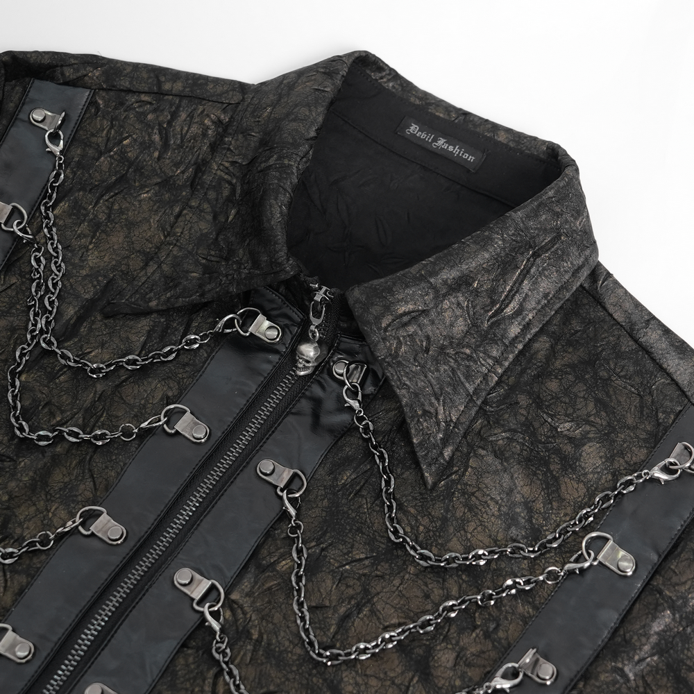 Chic Chain Shirt with Faux Leather Straps and Loops