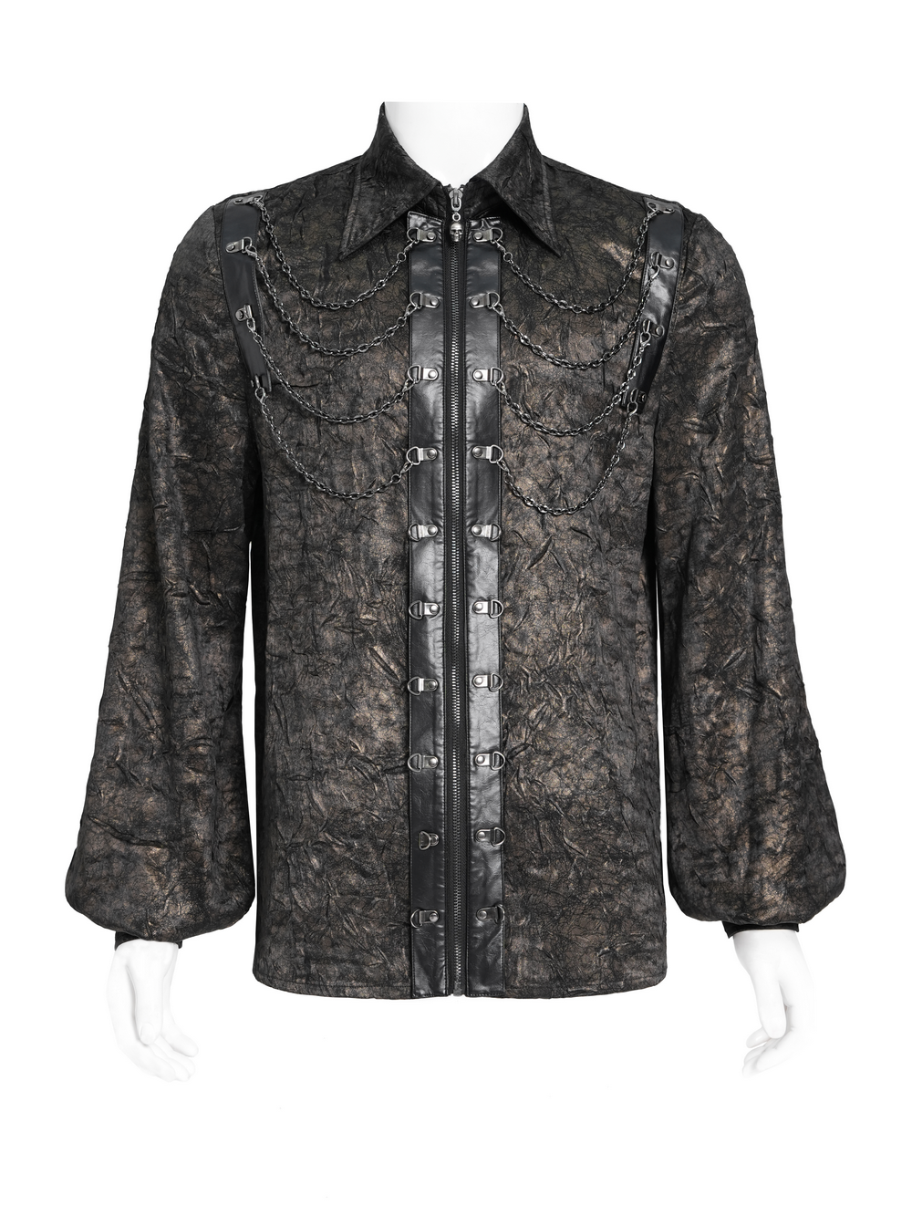 Chic Chain Shirt with Faux Leather Straps and Loops