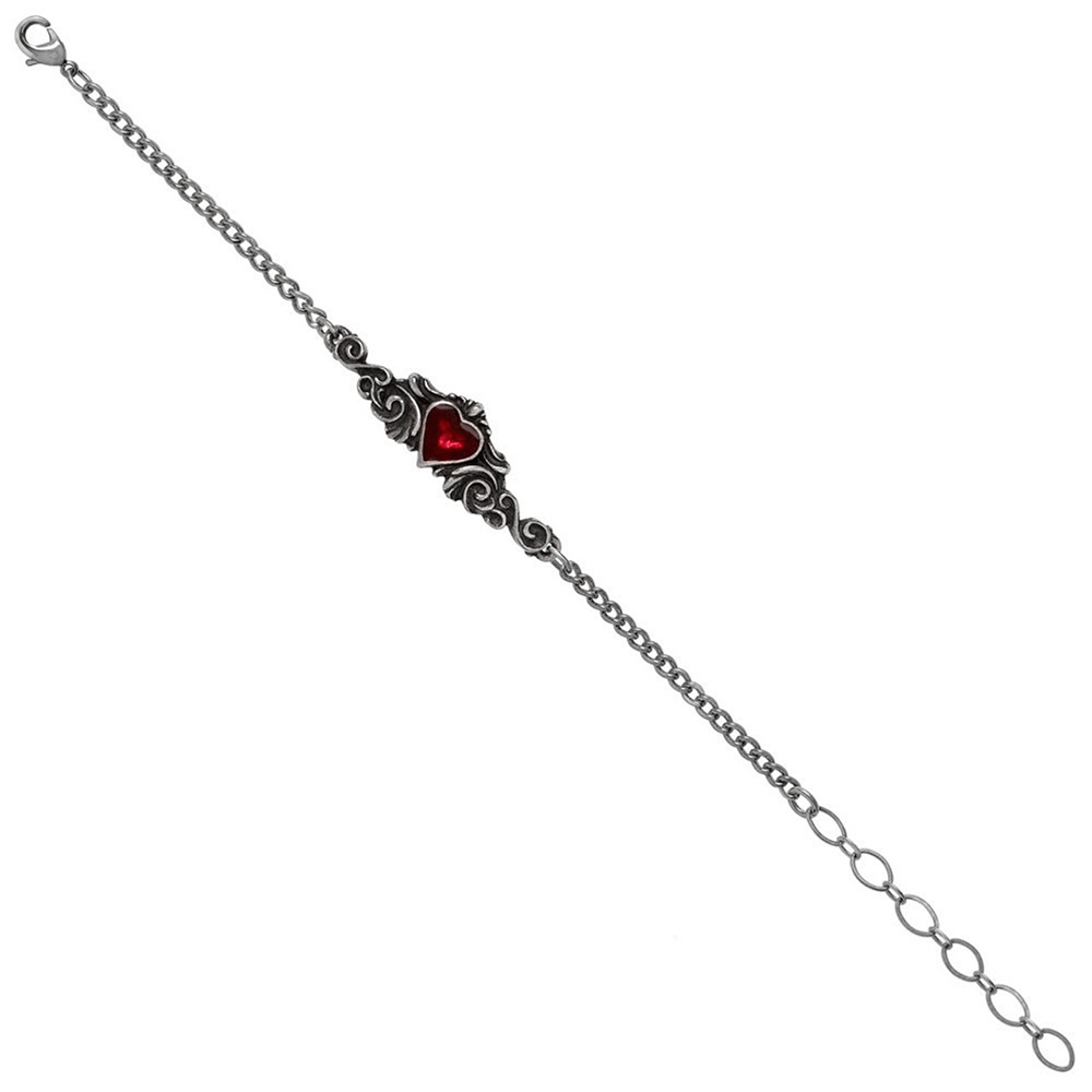 Chic Goth Red Heart Bracelet in Antique Pewter Design