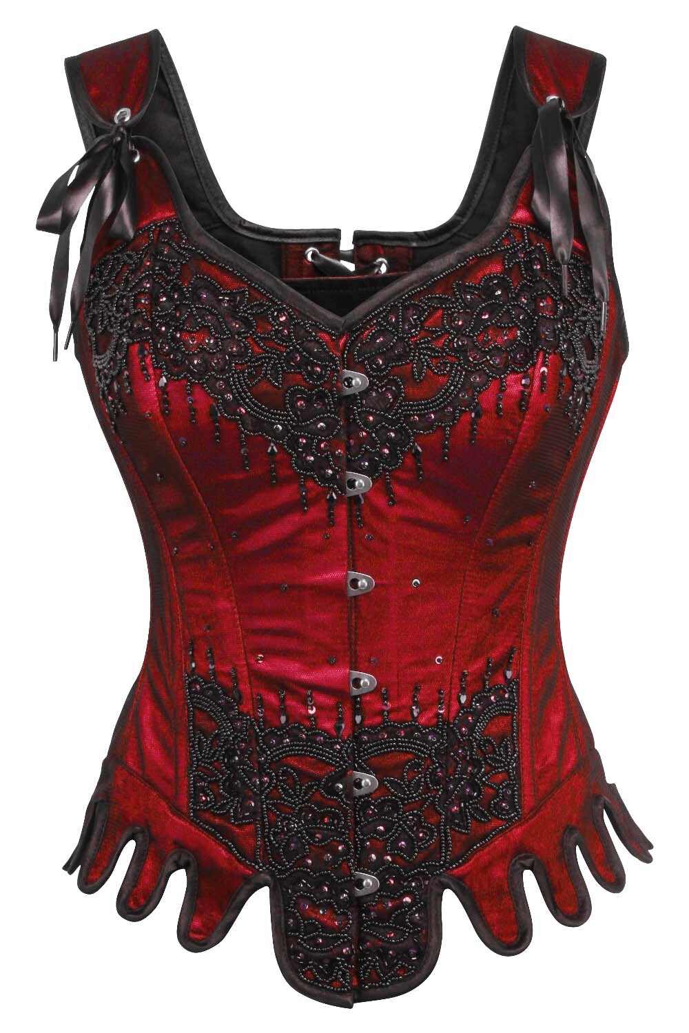 Chic Gothic Overbust Corset with Shoulder Ties and Clasps