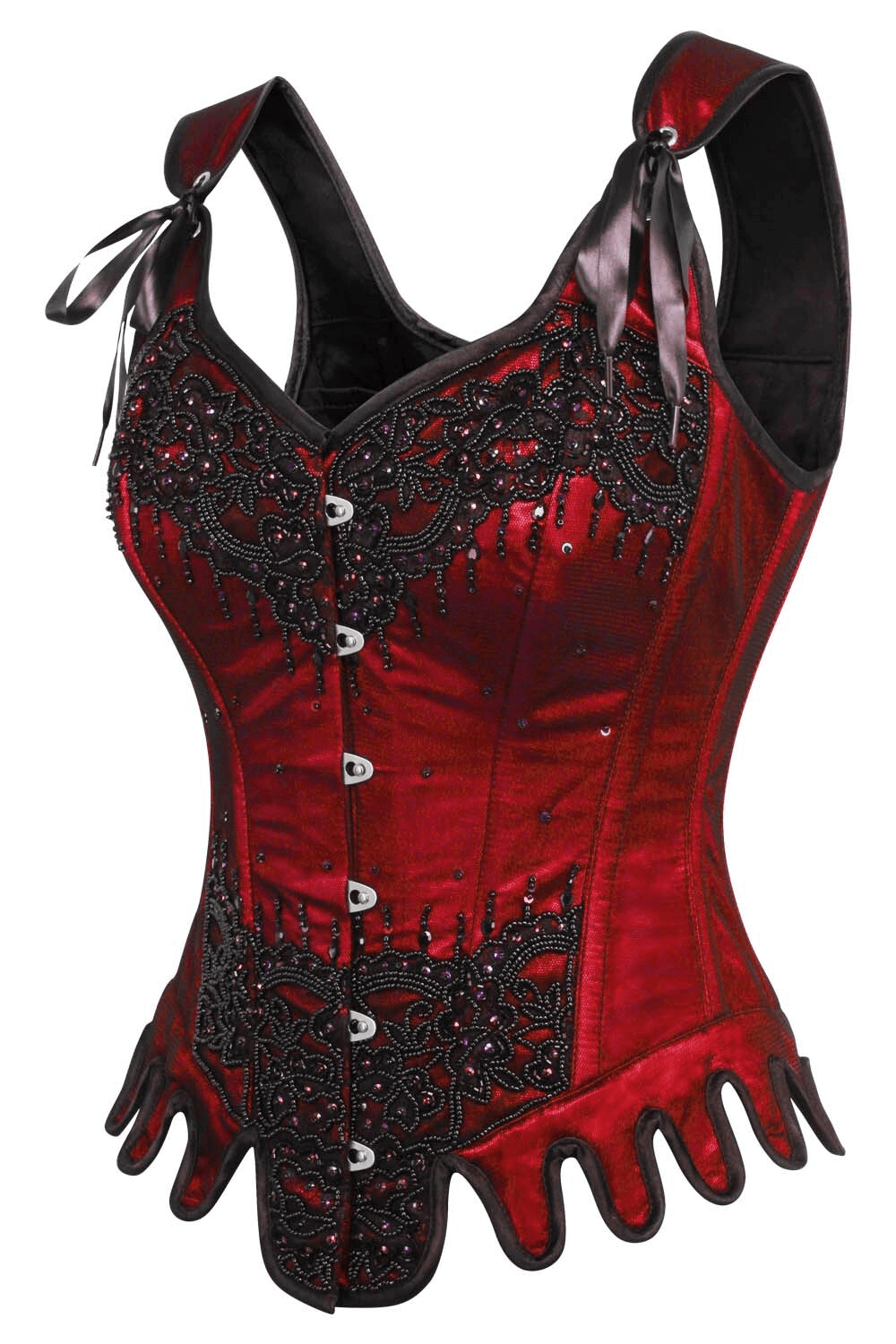 Chic Gothic Overbust Corset with Shoulder Ties and Clasps