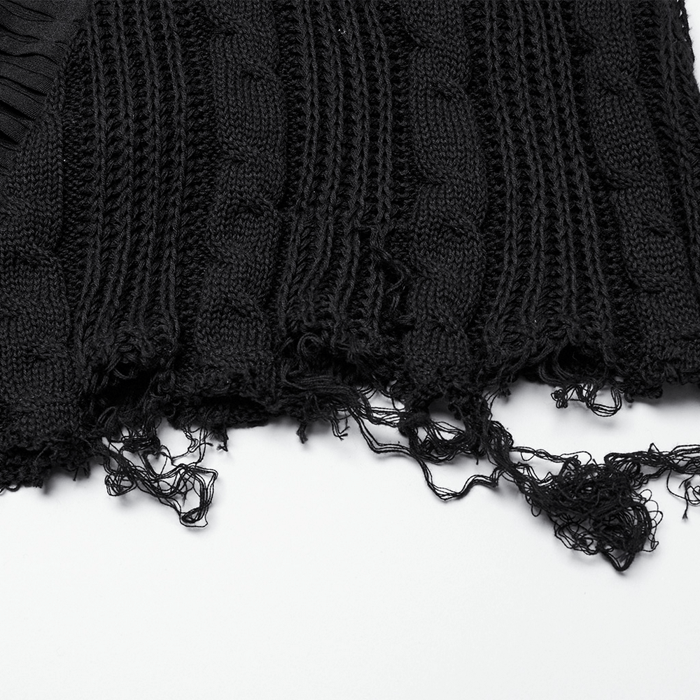 Chic Gothic Tattered Knit Skirt with Lace-Up Details
