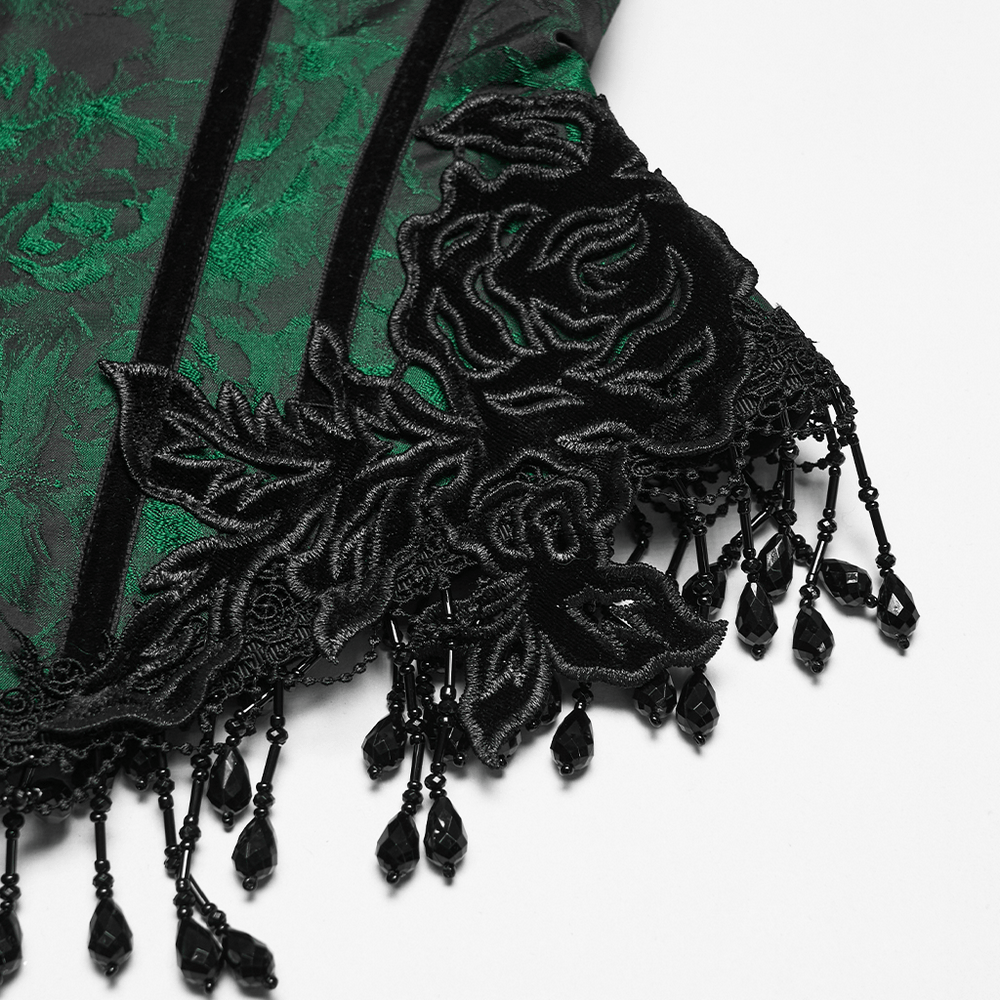 Chic Green Jacquard Goth Underbust Corset and Tassel Trim
