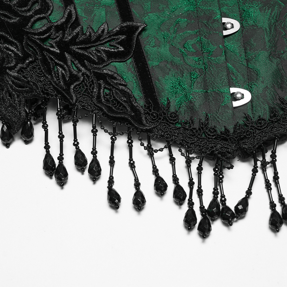Chic Green Jacquard Goth Underbust Corset and Tassel Trim