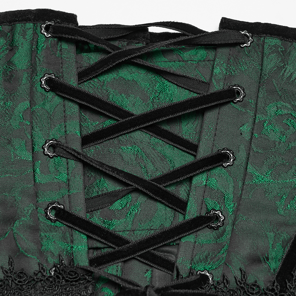Chic Green Jacquard Goth Underbust Corset and Tassel Trim