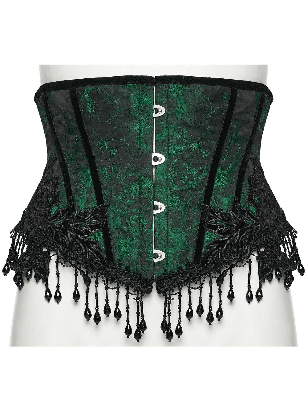 Chic Green Jacquard Goth Underbust Corset and Tassel Trim