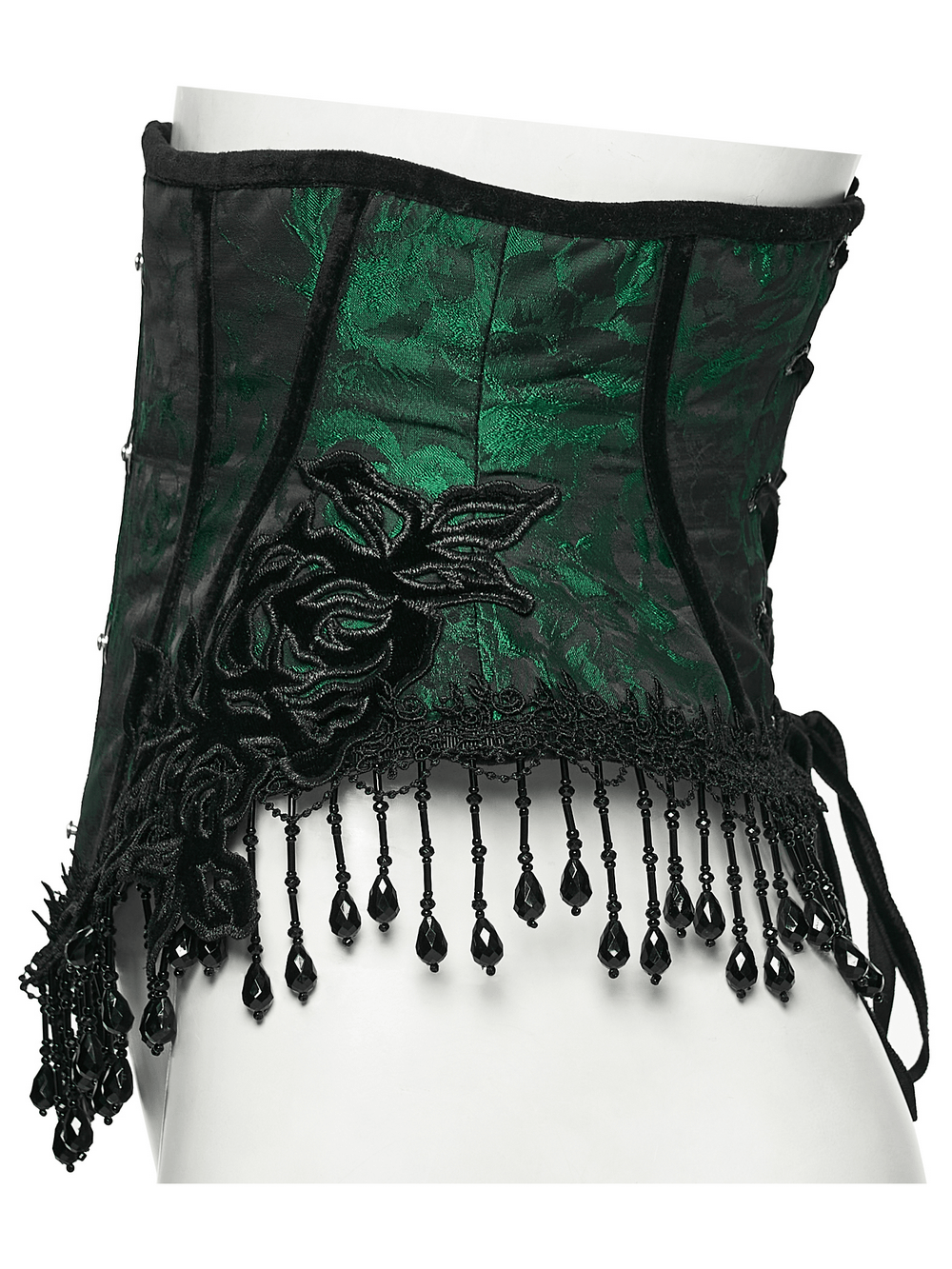 Chic Green Jacquard Goth Underbust Corset and Tassel Trim