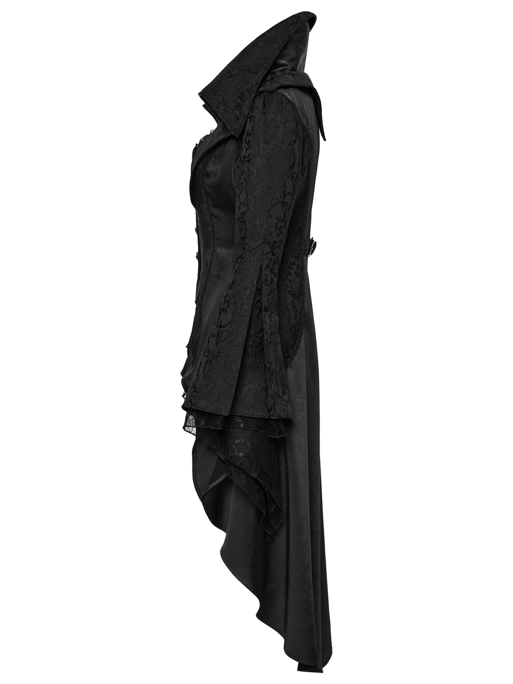 Chic High-low Tailcoat with Jacquard Lace and Buttons
