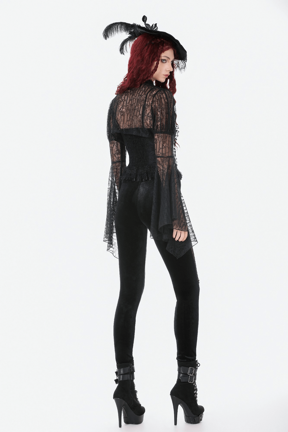 Chic Lace Mesh Panel Leggings with Floral Embroidery