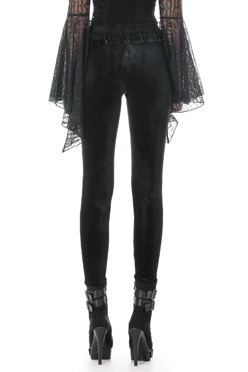 Chic Lace Mesh Panel Leggings with Floral Embroidery
